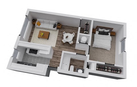 Floor plan for 1 bed, 1 bath, 560 sqft